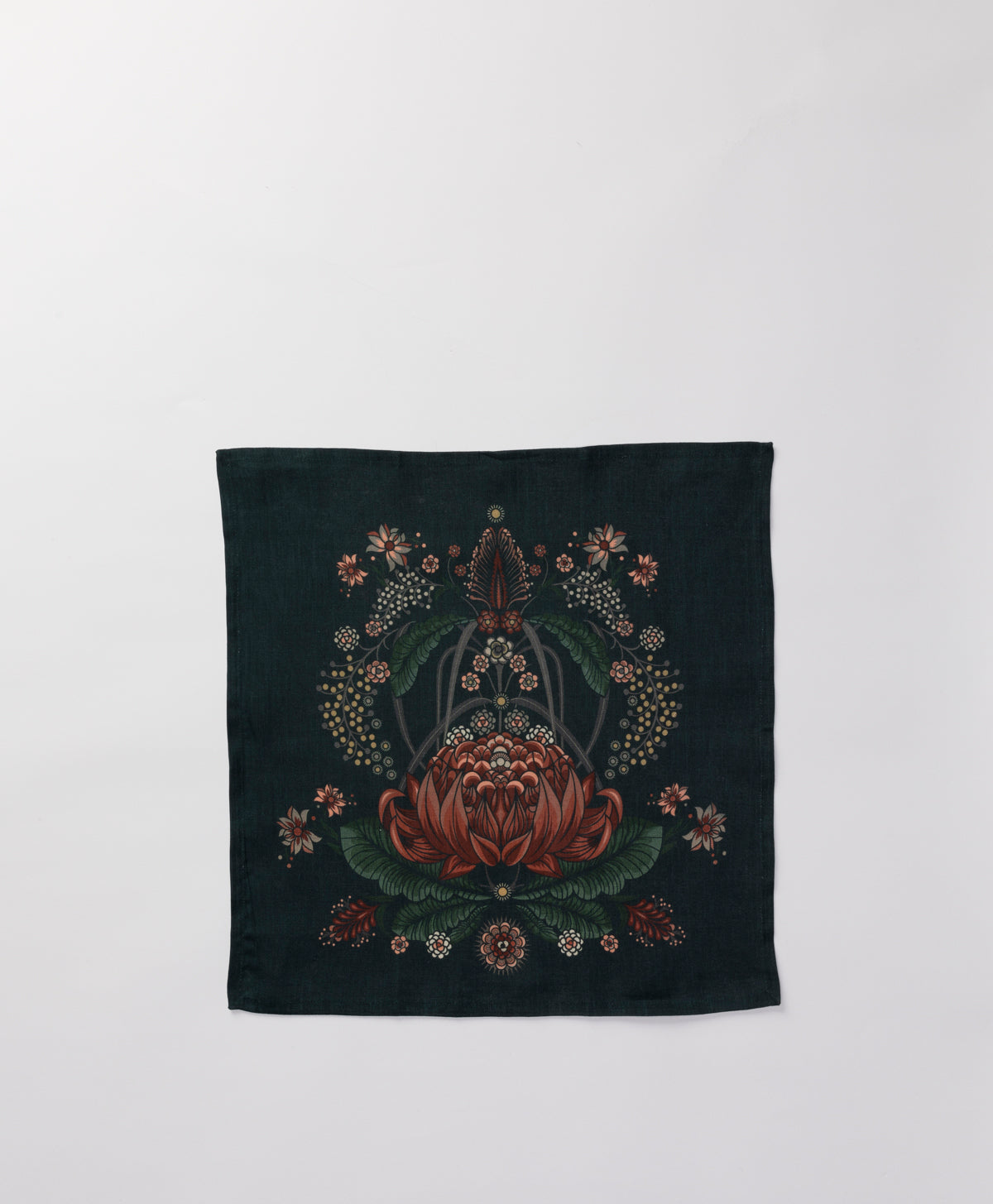 HOUSE OF HERAS - BUSH BOUQUET NAVY LINEN NAPKINS - SET OF 4