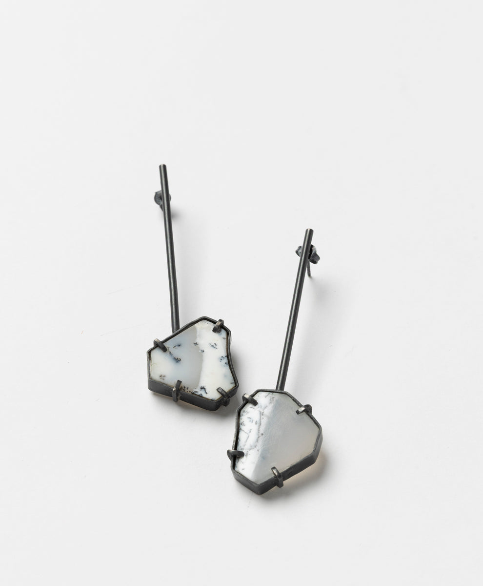 RACHAEL GRIGULIS - INCLUSION DENDRITE OPAL PENDULUM EARRINGS