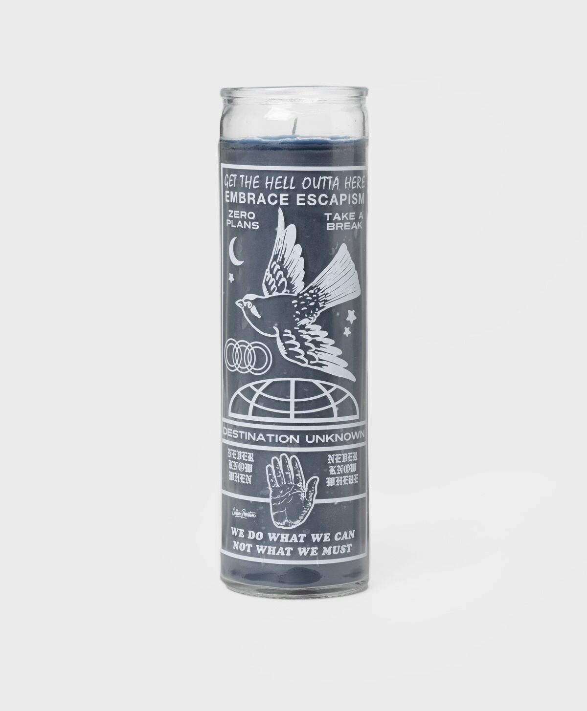 CALLUM PRESTON - ESCAPISM PRAYER CANDLE BLUE WAX/WHITE PRINT
