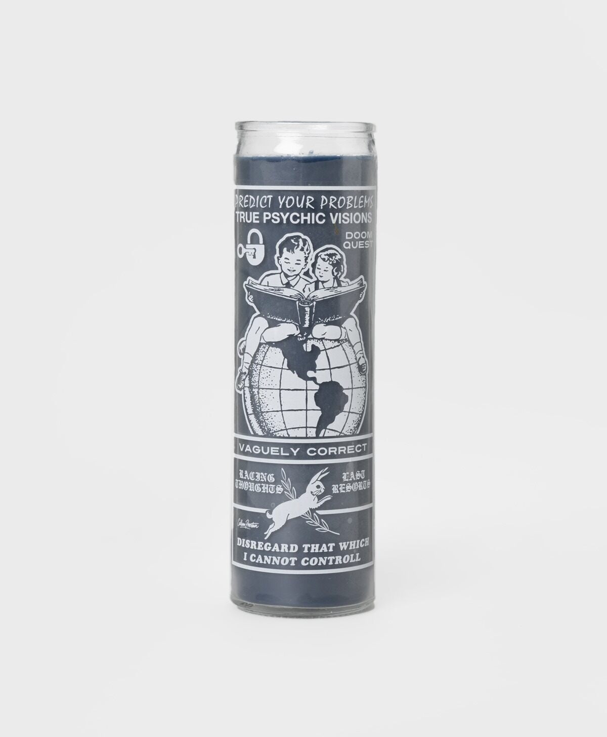 CALLUM PRESTON - PSYCHIC PRAYER CANDLE BLUE WAX/WHITE PRINT