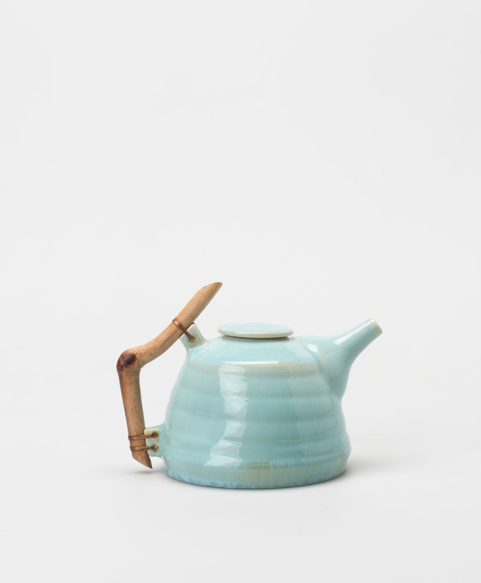 BARRY WEMYSS - WOODEN HANDLED GREEN TEAPOT