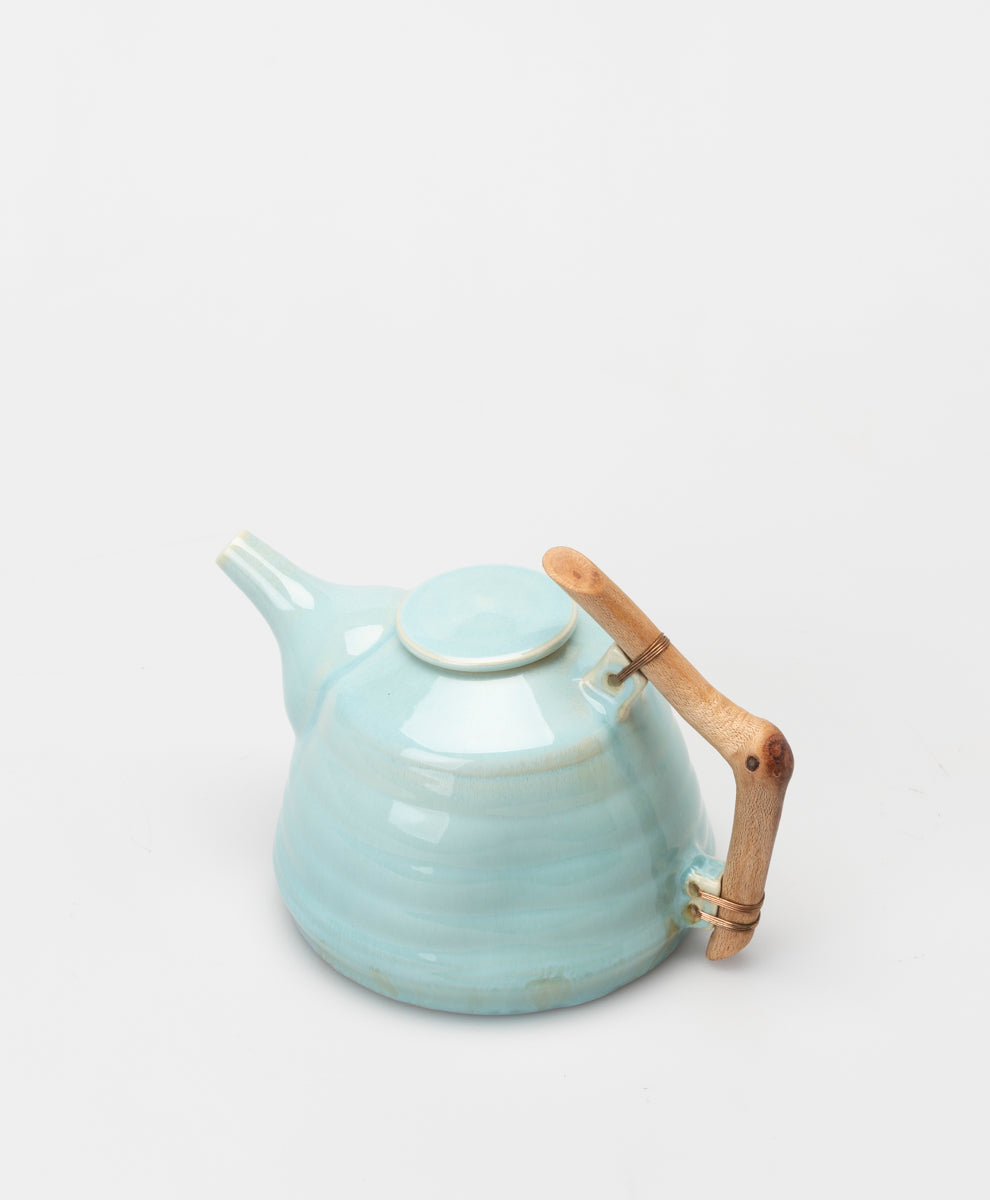 BARRY WEMYSS - WOODEN HANDLED GREEN TEAPOT