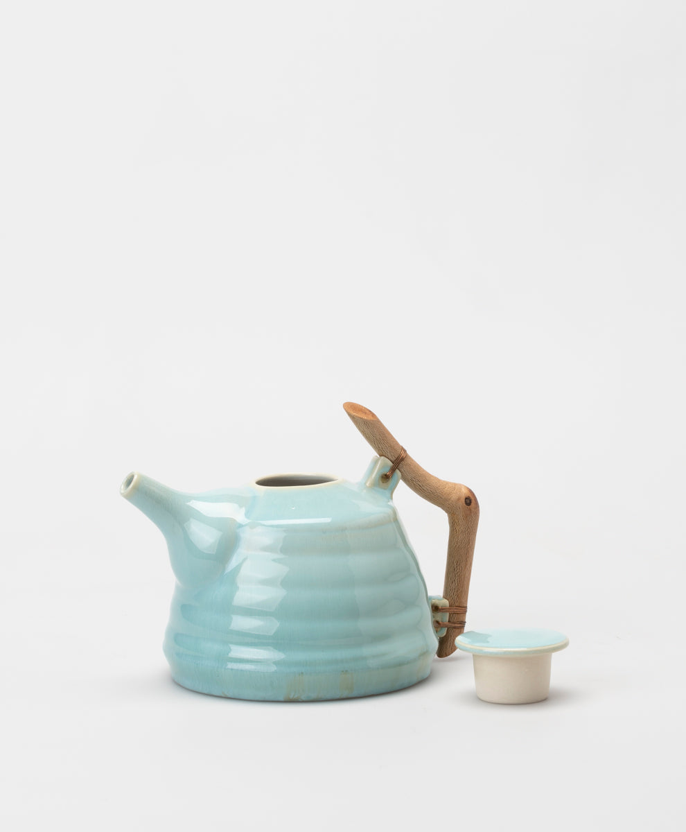BARRY WEMYSS - WOODEN HANDLED GREEN TEAPOT