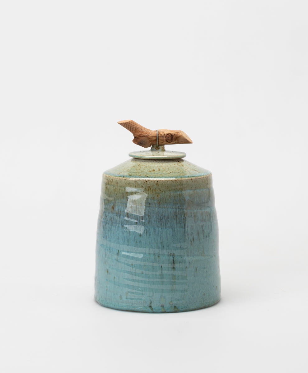 BARRY WEMYSS - GREEN AND TURQUOISE LIDDED VESSEL