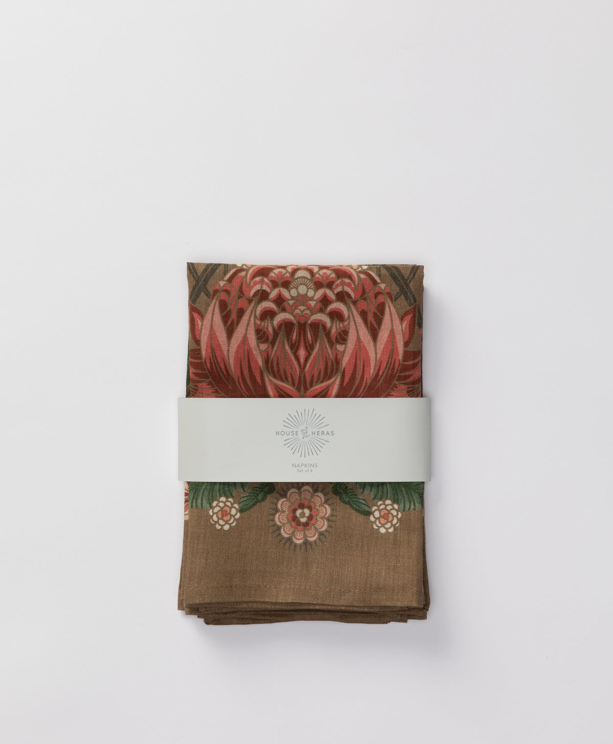 HOUSE OF HERAS - BUSH BOUQUET GOLD LINEN NAPKINS - SET OF 4