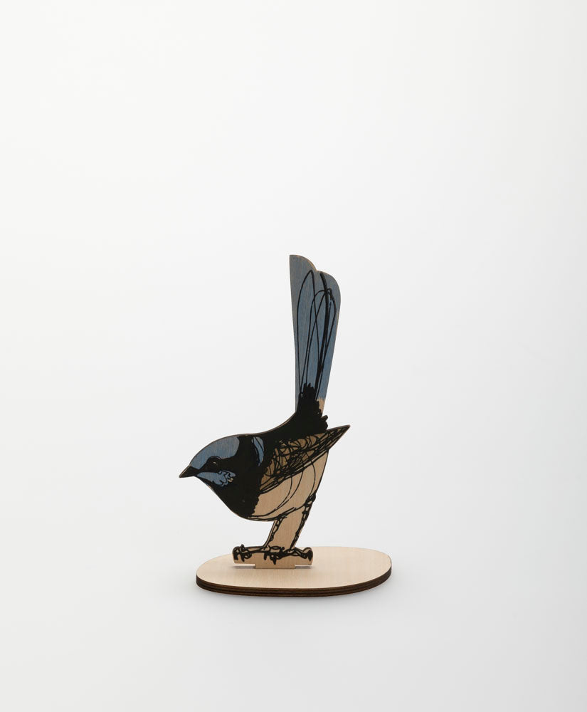 BRIDGET FARMER - SUPERB FAIRY WREN WOODEN STANDING BIRD